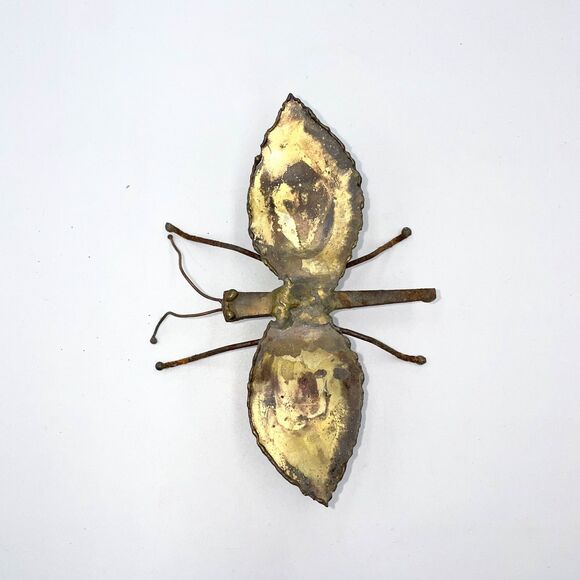 Vintage Metal Butterfly & Bug Sculptures Mid Century Brutalist Style Decor Brass - Picture 5 of 9